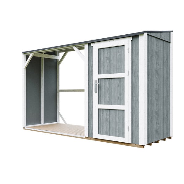 TIMBELA - Abri à bûches avec remise - l120 x L345 x H220 cm / 4,14 m² - Rangement extérieur pour bois de chauffage - TIMBELA M985-CAVERN STEEL - large