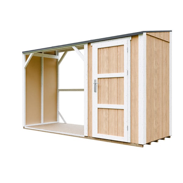 TIMBELA - Abri à bûches avec remise - l120 x L345 x H220 cm / 4,14 m² - Rangement extérieur pour bois de chauffage - TIMBELA M985-HARVEST HONEY - large