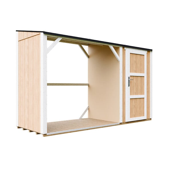 TIMBELA - Abri à bûches avec remise - l120 x L345 x H220 cm / 4,14 m² - Rangement extérieur pour bois de chauffage - TIMBELA M985-HARVEST HONEY - large