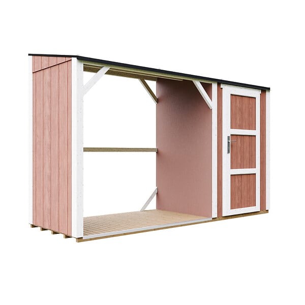 TIMBELA - Abri à bûches avec remise - l120 x L345 x H220 cm / 4,14 m² - Rangement extérieur pour bois de chauffage - TIMBELA M985-REDWOOD RED - large