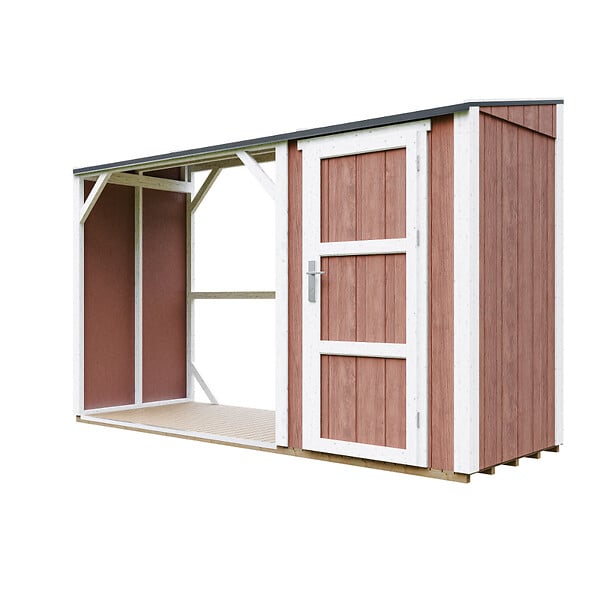 TIMBELA - Abri à bûches avec remise - l120 x L345 x H220 cm / 4,14 m² - Rangement extérieur pour bois de chauffage - TIMBELA M985-REDWOOD RED - large