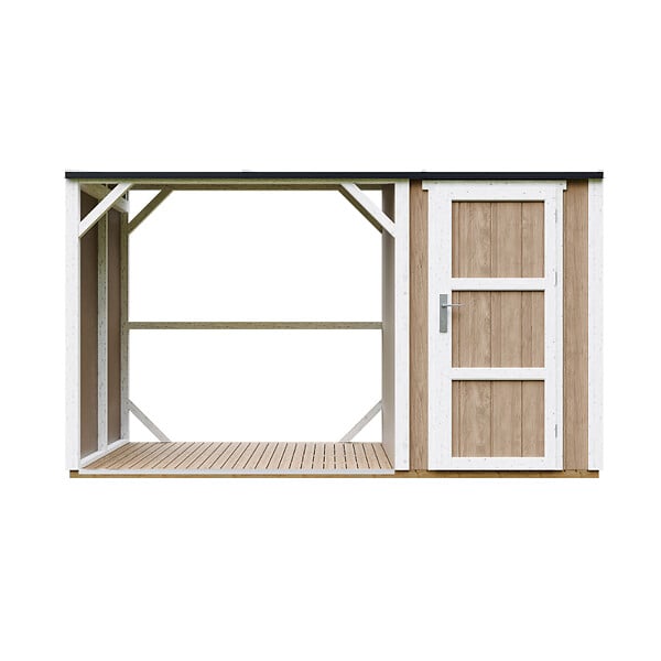 TIMBELA - Abri à bûches avec remise - l120 x L345 x H220 cm / 4,14 m² - Rangement extérieur pour bois de chauffage - TIMBELA M985-TERRA BROWN - large