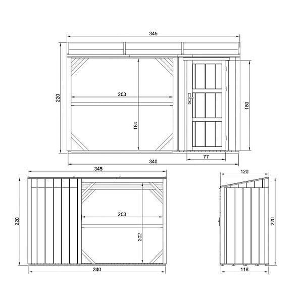 TIMBELA - Abri à bûches avec remise - l120 x L345 x H220 cm / 4,14 m² - Rangement extérieur pour bois de chauffage - TIMBELA M985-TERRA BROWN - large