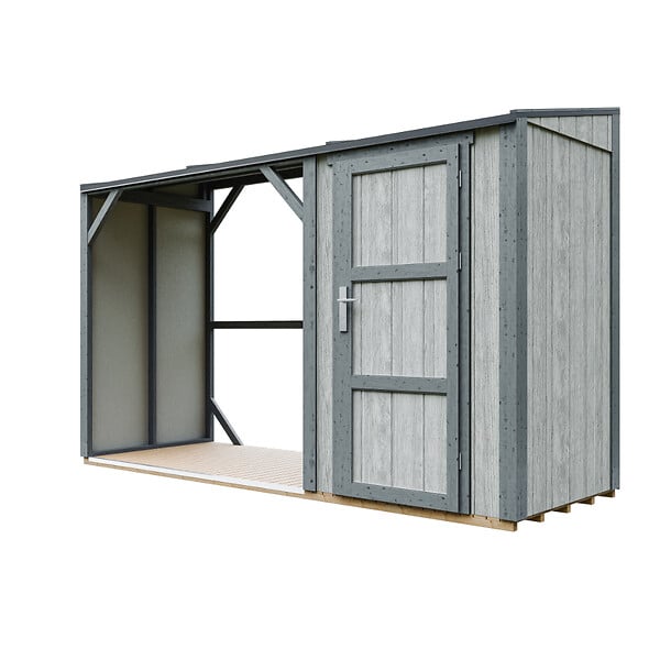 TIMBELA - Abri à bûches avec remise - l120 x L345 x H220 cm / 4,14 m² - Rangement extérieur pour bois de chauffage - TIMBELA M985-TUNDRA CAVERN - large