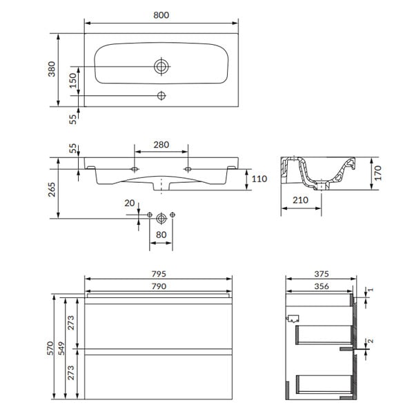 CERSANIT - Meuble salle de bain-80x37.5cm-Gain de place-Blanc Brillant-Moduo Slim - large