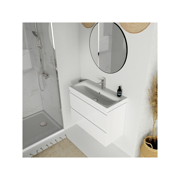 CERSANIT - Meuble salle de bain-80x37.5cm-Gain de place-Blanc Brillant-Moduo Slim - large