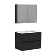 ALLIBERT - Ensemble meuble salle de bain 80 cm + armoire - plan céramique - Noir mat - A suspendre - Donna - vignette
