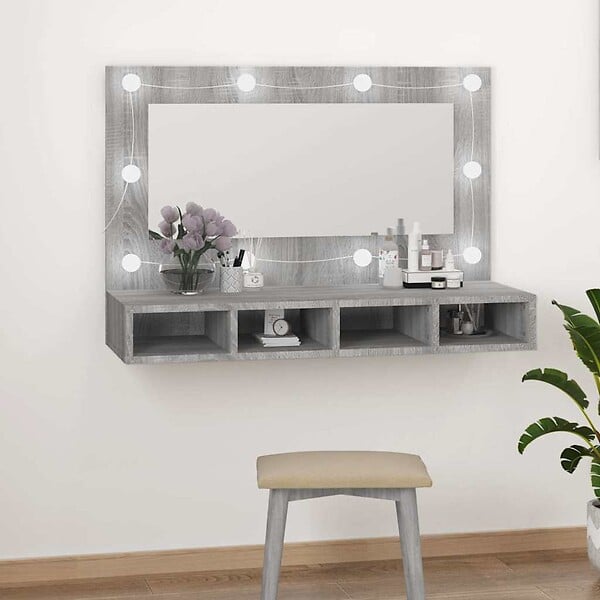 VIDAXL - vidaXL Armoire à miroir avec LED Sonoma gris 90x31,5x62 cm - large