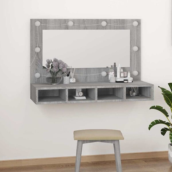 VIDAXL - vidaXL Armoire à miroir avec LED Sonoma gris 90x31,5x62 cm - large