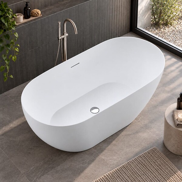 STANO - Baignoire îlot design ovale LISBON blanche 160 cm Mat - large