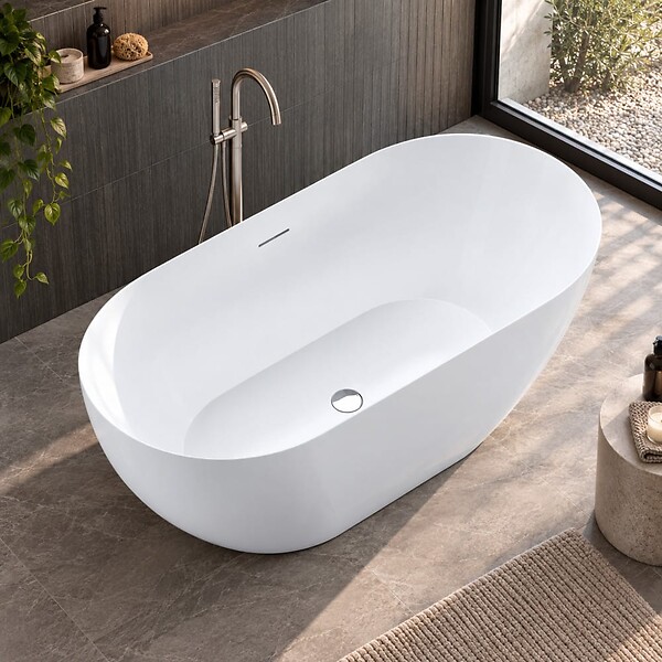 STANO - Baignoire îlot design ovale LISBON blanche 150 cm Brillant - large