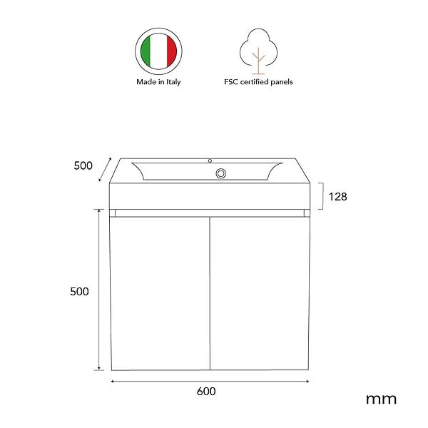 KIAMAMI VALENTINA - Meuble De Salle De Bains 60Cm Gris Perle Avec Lavabo Blanc | Valentina - large