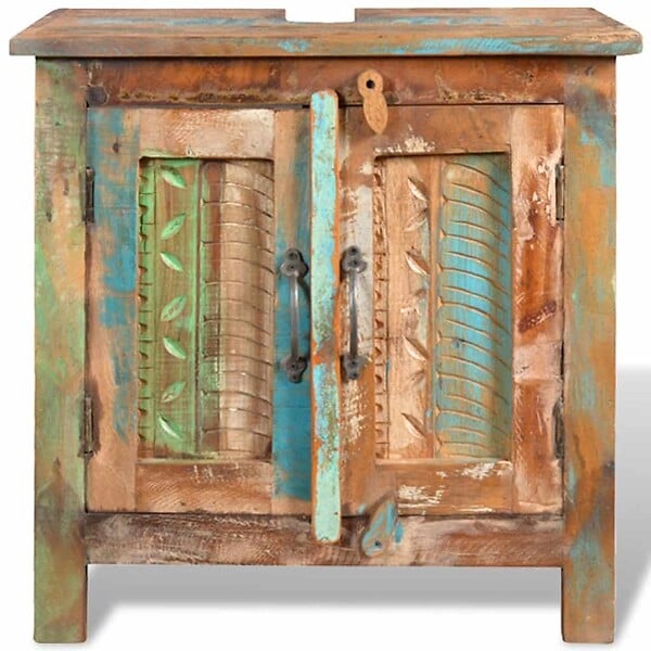 VIDAXL - Ensemble meuble sous vasque et miroir en bois massif recyclé - large