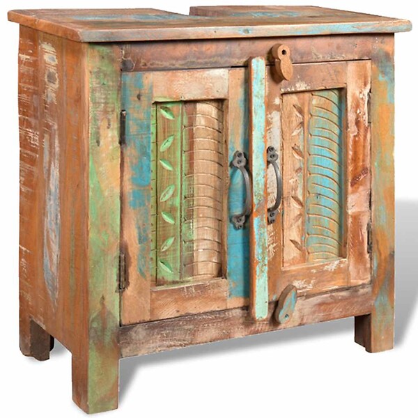 VIDAXL - Ensemble meuble sous vasque et miroir en bois massif recyclé - large