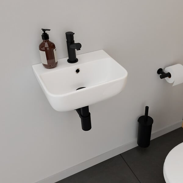 PLANETE BAIN - Lave mains en céramique à suspendre 36 cm avec trop plein blanc brillant - Leoni - large