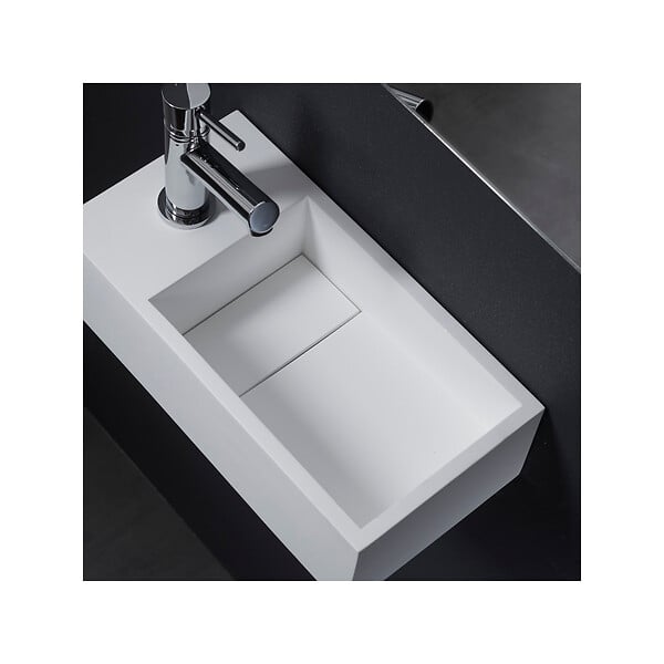 PLANETE BAIN - Lave-mains gain de place en solid surface sacramento 35 x 18 cm version gauche - large