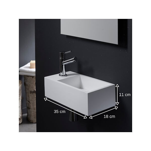PLANETE BAIN - Lave-mains gain de place en solid surface sacramento 35 x 18 cm version gauche - large