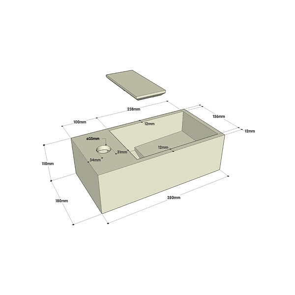 PLANETE BAIN - Lave-mains gain de place en solid surface sacramento 35 x 18 cm version gauche - large