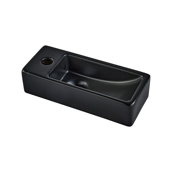 PLANETE BAIN - Lave-mains gain de place noir mat à suspendre 37 x 15 cm - robinet à gauche - Longine - large