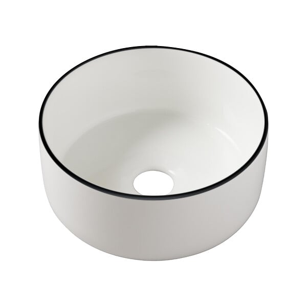PLANETE BAIN - Vasque à poser ou lave mains diamètre 25 cm - Blanc liseré noir - Rebords fins - Jany - large