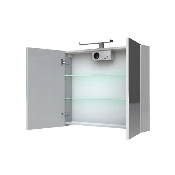 PLANETE BAIN - Armoire miroir de toilette éclairante 2 portes 80 cm blanche Juno 2 - large