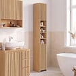 ID MARKET - Meuble colonne salle de bain VICTOR 2 portes 4 niches effet lattes - vignette