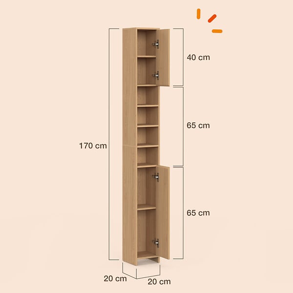 ID MARKET - Meuble colonne salle de bain VICTOR 2 portes 4 niches effet lattes - large