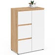 ID MARKET - Meuble de rangement salle de bain TOMI 3 tiroirs avec placard façon hêtre et blanc - vignette