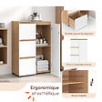 ID MARKET - Meuble de rangement salle de bain TOMI 3 tiroirs avec placard façon hêtre et blanc - vignette