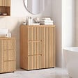 ID MARKET - Meuble de rangement salle de bain VICTOR 3 tiroirs avec placard effet lattes - vignette