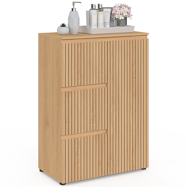 ID MARKET - Meuble de rangement salle de bain VICTOR 3 tiroirs avec placard effet lattes - large