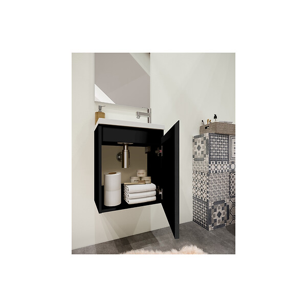 ALLIBERT - Pack lave mains avec miroir Porto Noir brillant - Marque allibert - large