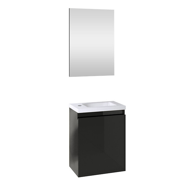 ALLIBERT - Pack lave mains avec miroir Porto Noir brillant - Marque allibert - large