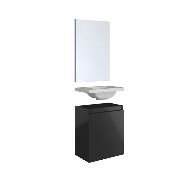 ALLIBERT - Pack lave mains avec miroir Porto Noir brillant - Marque allibert - large