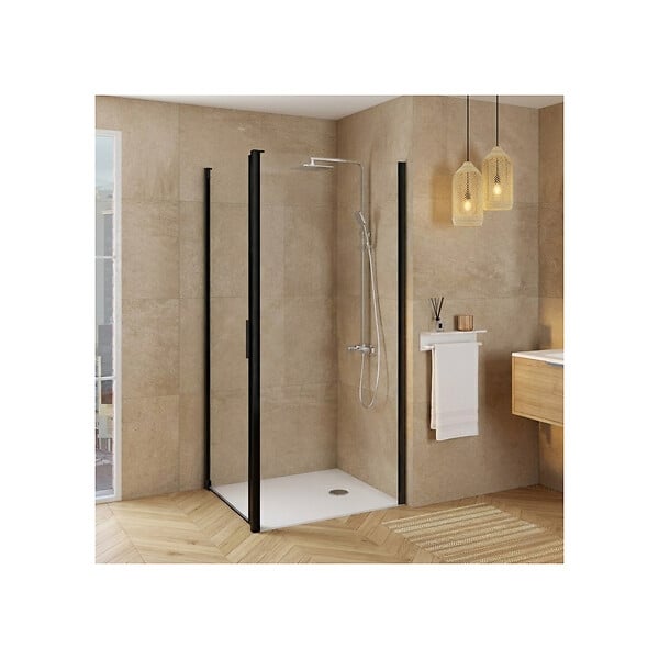 ALLIBERT - Retour fixe POUR porte de douche LAJA pivotante 76.5-79x200 cm noir mat - PORTE NON INCLUSE - large