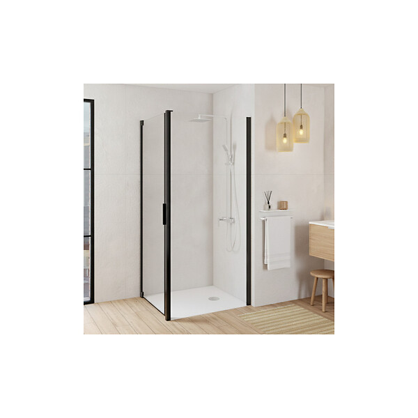 ALLIBERT - Retour fixe POUR porte de douche LAJA pivotante 86.5-89x200 cm noir mat - PORTE NON INCLUSE - large