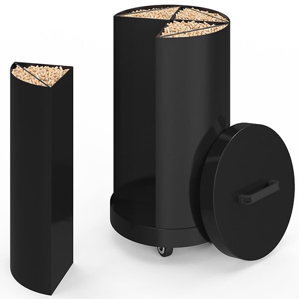 ID MARKET - Réservoir à granulés rond 30 KG noir 4 compartiments détachables avec bec verseur rangement à pellets 35 x 35 x 63,5 cm - large