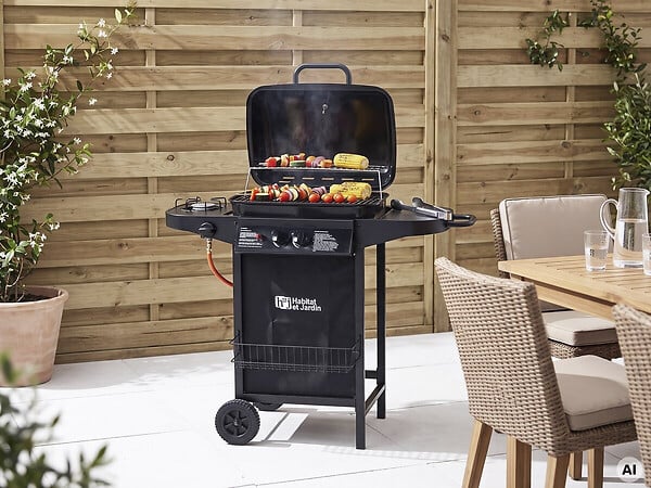 HABITAT ET JARDIN - Barbecue gaz "Party 3" - 3 brûleurs dont 1 latéral - 9.38 kW - Noir - large