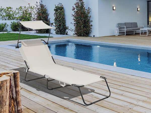 HABITAT ET JARDIN - Bain de soleil pliable "Lazy" - Avec pare soleil - Beige - large
