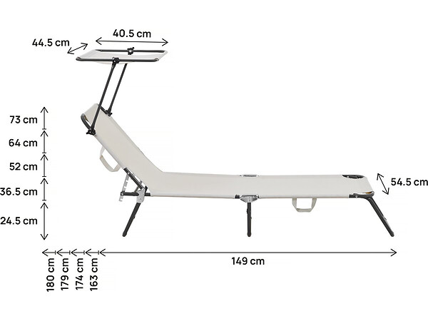 HABITAT ET JARDIN - Bain de soleil pliable "Lazy" - Avec pare soleil - Beige - large