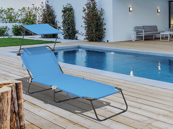 HABITAT ET JARDIN - Bain de soleil pliable "Lazy" - Avec pare soleil - Bleu - large