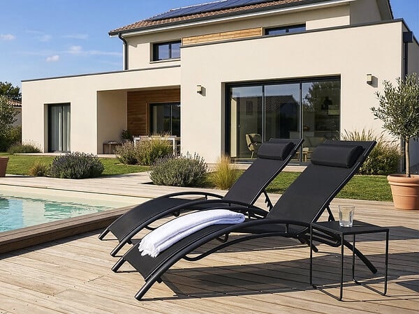 HABITAT ET JARDIN - Lot de 2 bains de soleil en aluminium Beauty "Phoenix" - Noir - large