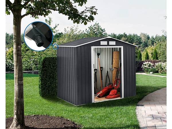 HABITAT ET JARDIN - Abri de jardin en métal "Vegas" 5.29 m² avec gouttière - Gris - large
