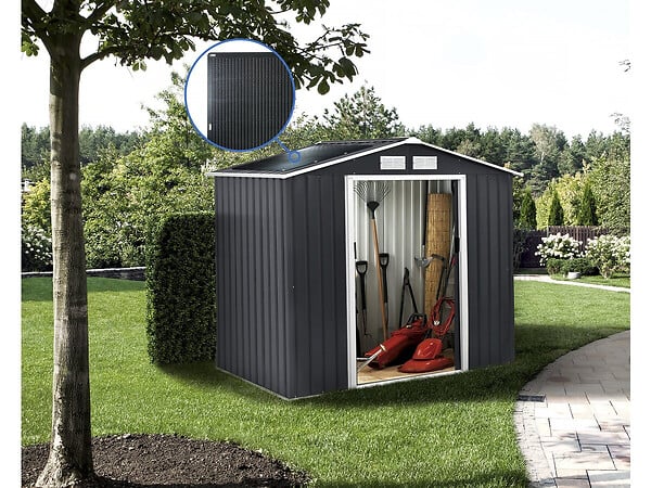 HABITAT ET JARDIN - Abri de jardin métal - "Vegas" - 5.29 m² avec panneaux solaires - Gris - large