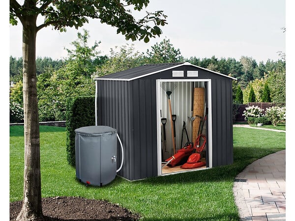 HABITAT ET JARDIN - Abri de jardin métal- "Vegas"- 2,7 m² avec gouttière et récupérateur d'eau - Gris - large