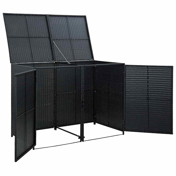 VIDAXL - vidaXL Abris pour poubelle double Résine tressée Noir 148x80x111 cm - large