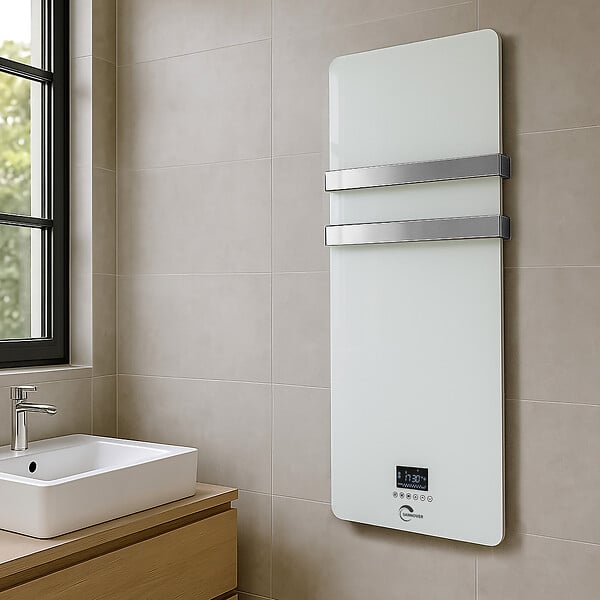 SANNOVER - Sèche-Serviette Electrique en Verre mural Omiros Sannover 850 W Blanc - large