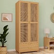ID MARKET - Armoire 2 portes EDHEN bois et cannage penderie 80 cm avec 2 tiroirs et étagères - vignette