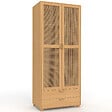ID MARKET - Armoire 2 portes EDHEN bois et cannage penderie 80 cm avec 2 tiroirs et étagères - vignette