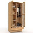 ID MARKET - Armoire 2 portes EDHEN bois et cannage penderie 80 cm avec 2 tiroirs et étagères - vignette